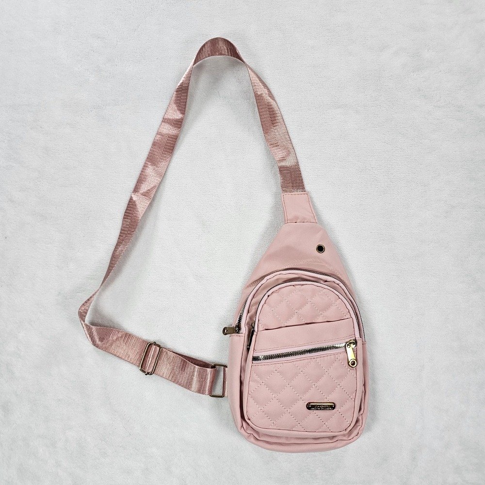 Fashion JINGPIN Creations Pink Quilted Nylon Sling Bag Crossbody Backpack